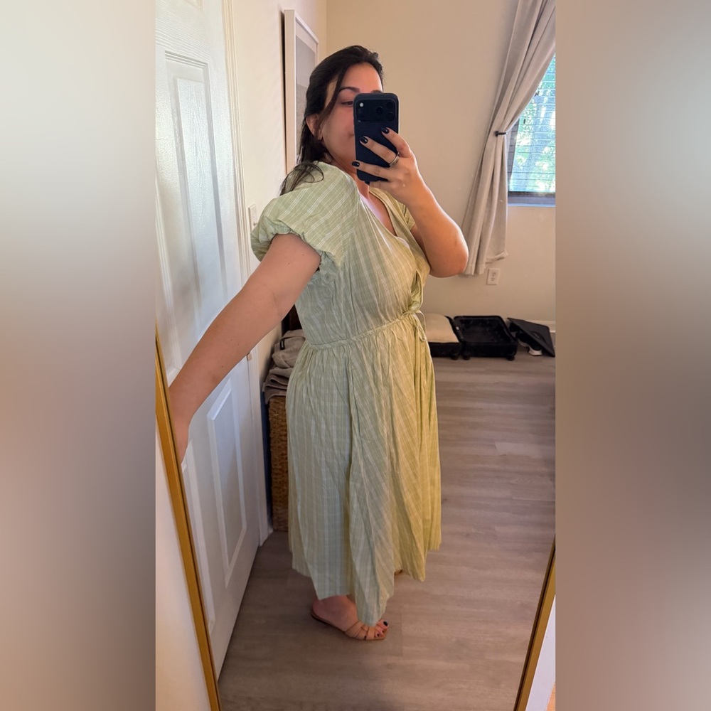 Madewell Light Green Plaid Midi Dress - Picture 2 of 6